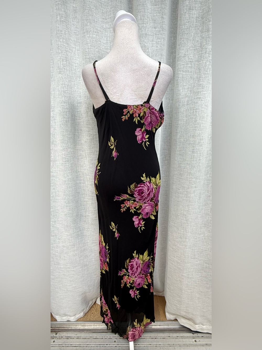Y2K Temptation black purple roses print maxi sleeveless bias cut rayon  dress - Picture 3 of 10